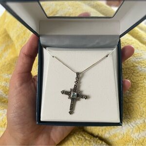Sterling Silver & Blue Cross Pendant Necklace